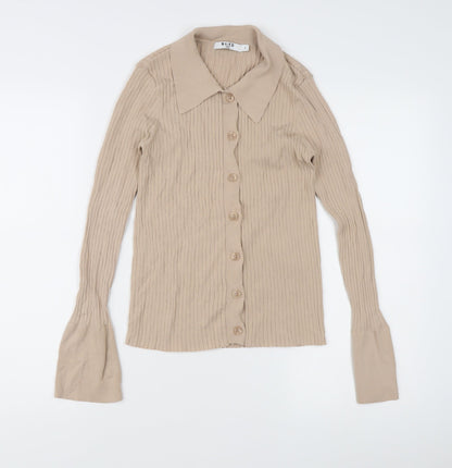 Womens UK Size S NA-KD Beige Basic Button-Up