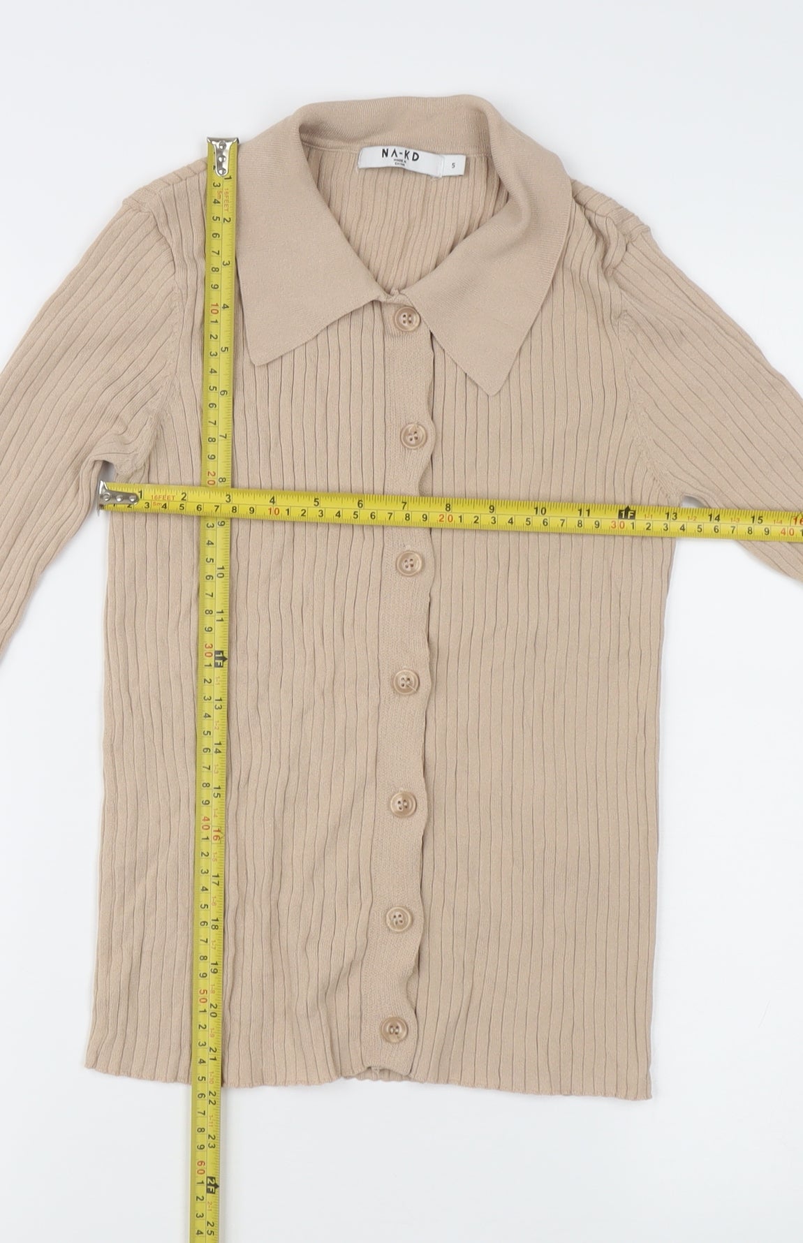 Womens UK Size S NA-KD Beige Basic Button-Up