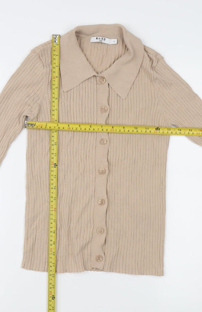 Womens UK Size S NA-KD Beige Basic Button-Up