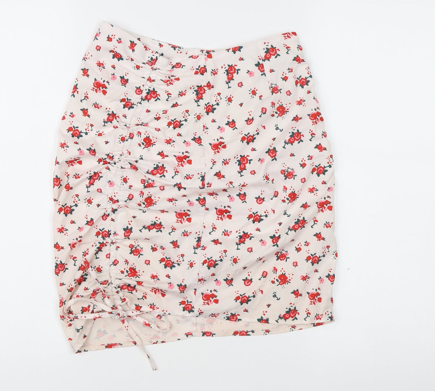 Parisian Women’s Beige Floral Ruched Short Pencil Skirt Size M