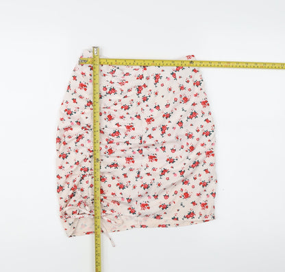 Parisian Women’s Beige Floral Ruched Short Pencil Skirt Size M