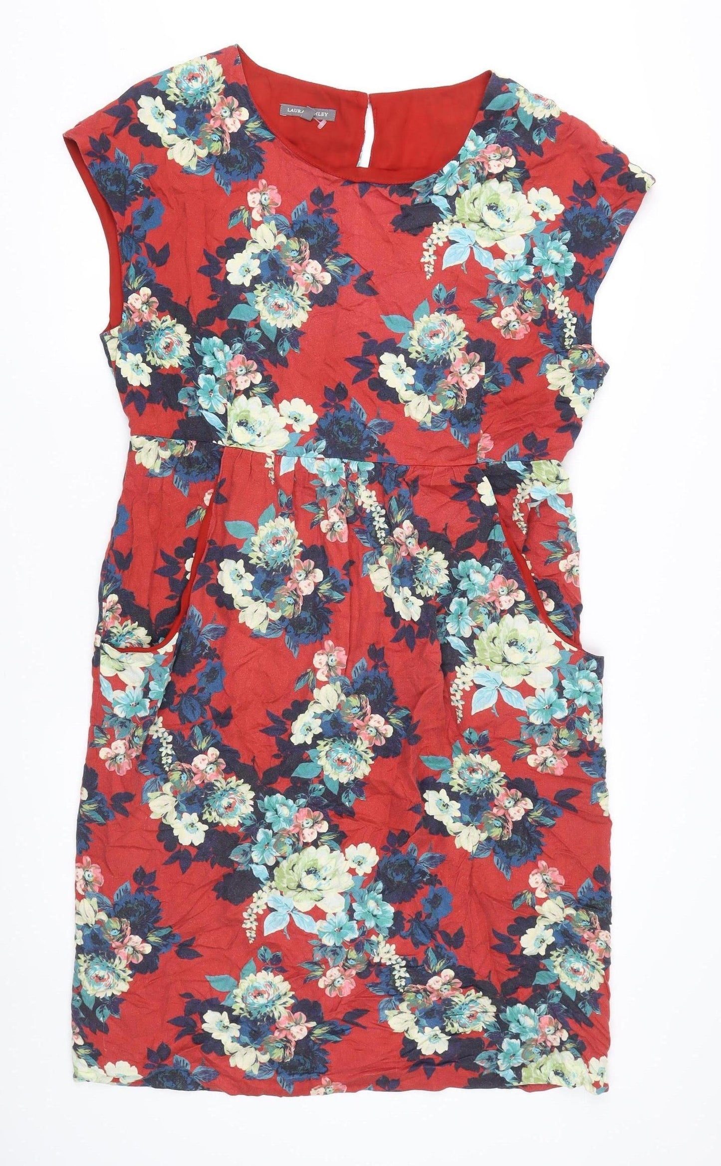 Laura Ashley Women's Red Floral Knee Length Shift Dress Size 16