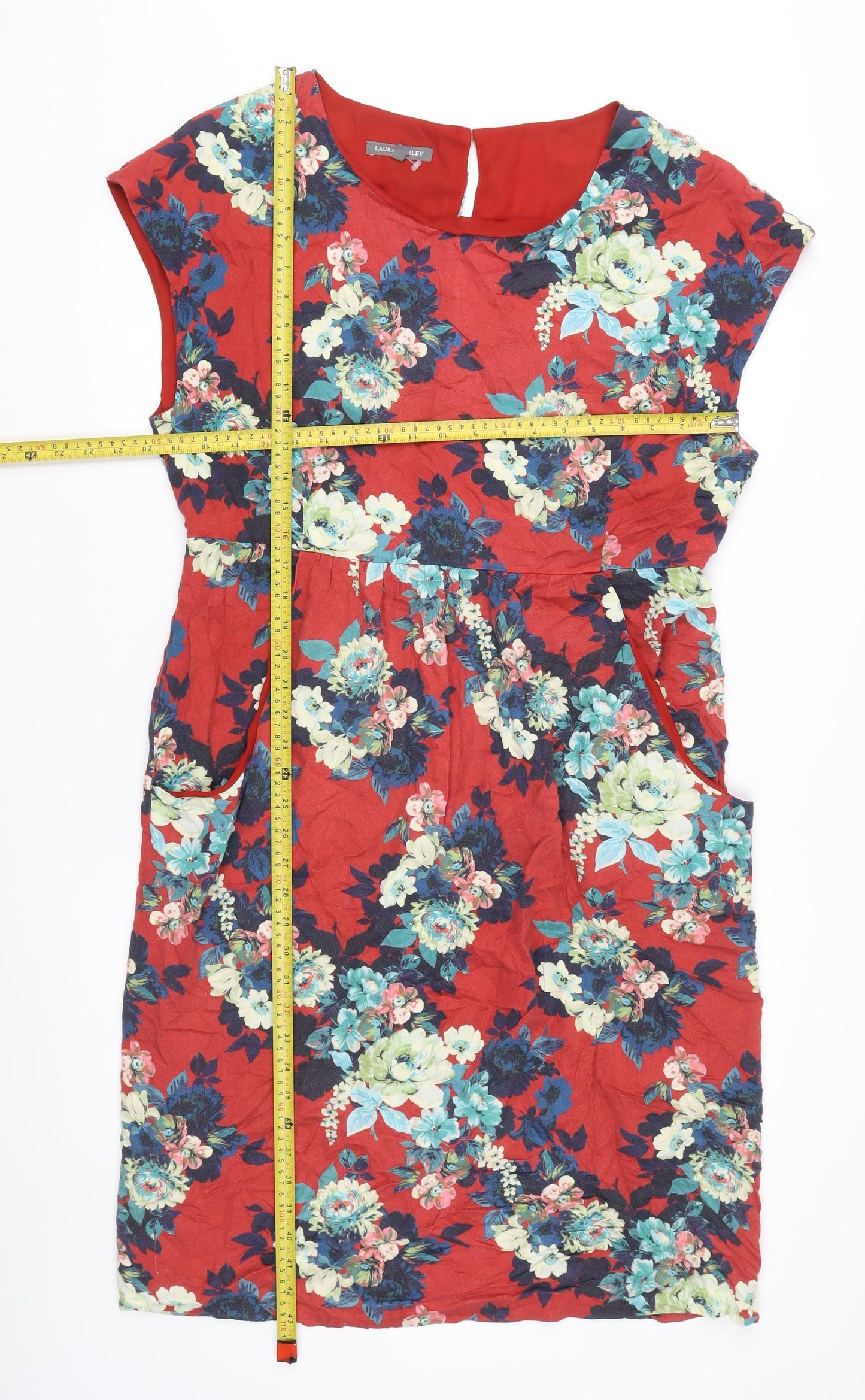 Laura Ashley Women's Red Floral Knee Length Shift Dress Size 16