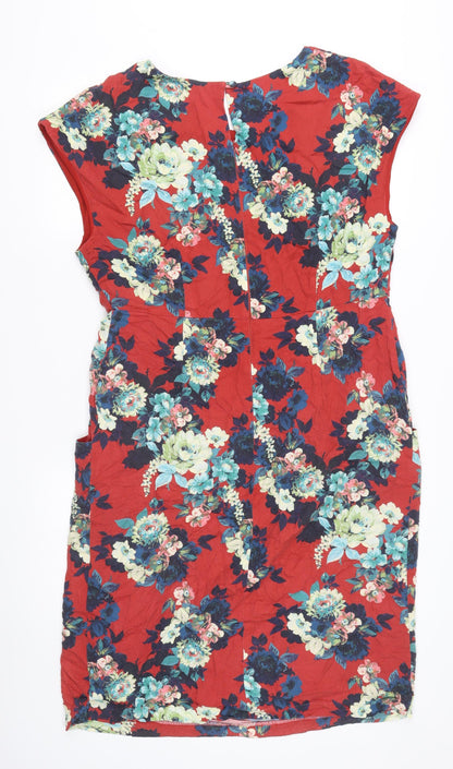 Laura Ashley Women's Red Floral Knee Length Shift Dress Size 16