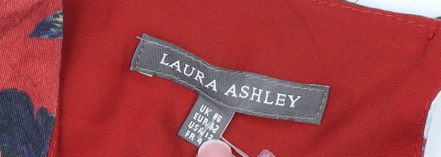 Laura Ashley Women's Red Floral Knee Length Shift Dress Size 16