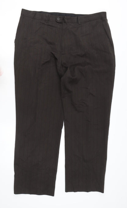 Matalan Men's Brown Pinstripe 38W 29L Straight Leg Suit Trousers