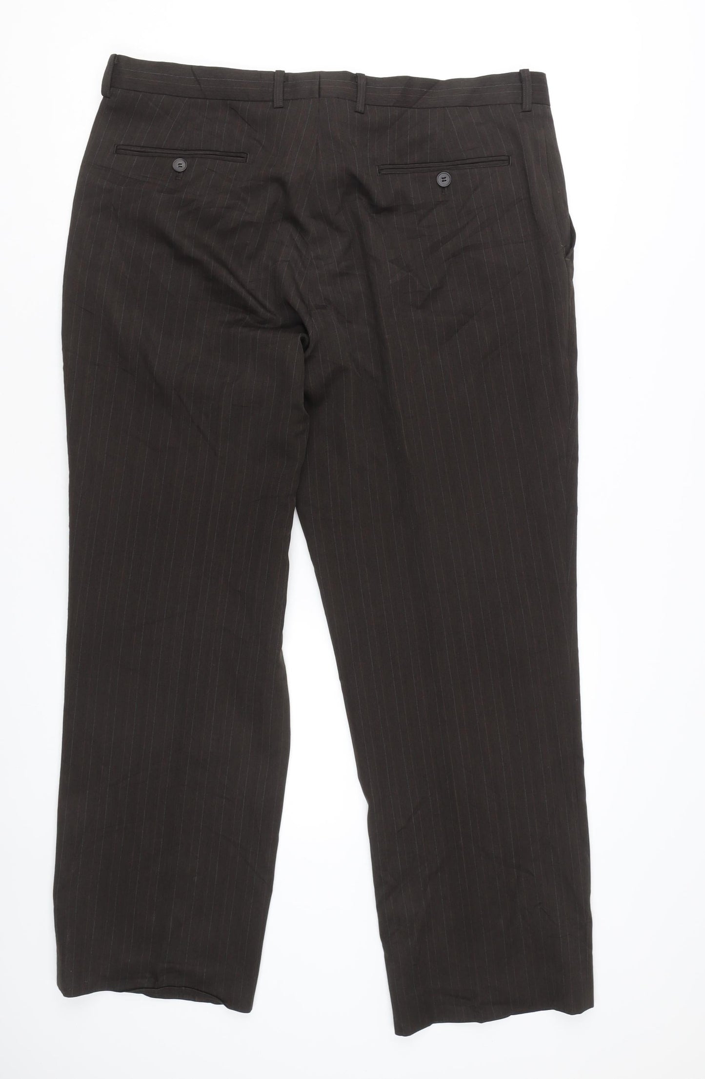 Matalan Men's Brown Pinstripe 38W 29L Straight Leg Suit Trousers