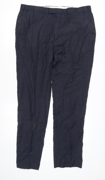Marks and Spencer Men’s Blue Slim Fit Wool Check Suit Trousers 38W 33L