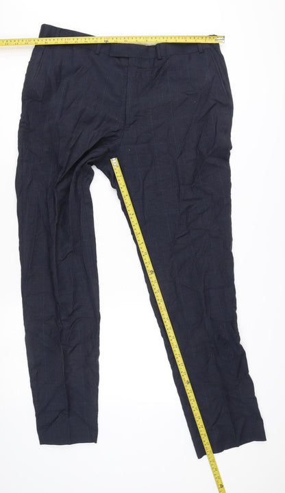 Marks and Spencer Men’s Blue Slim Fit Wool Check Suit Trousers 38W 33L