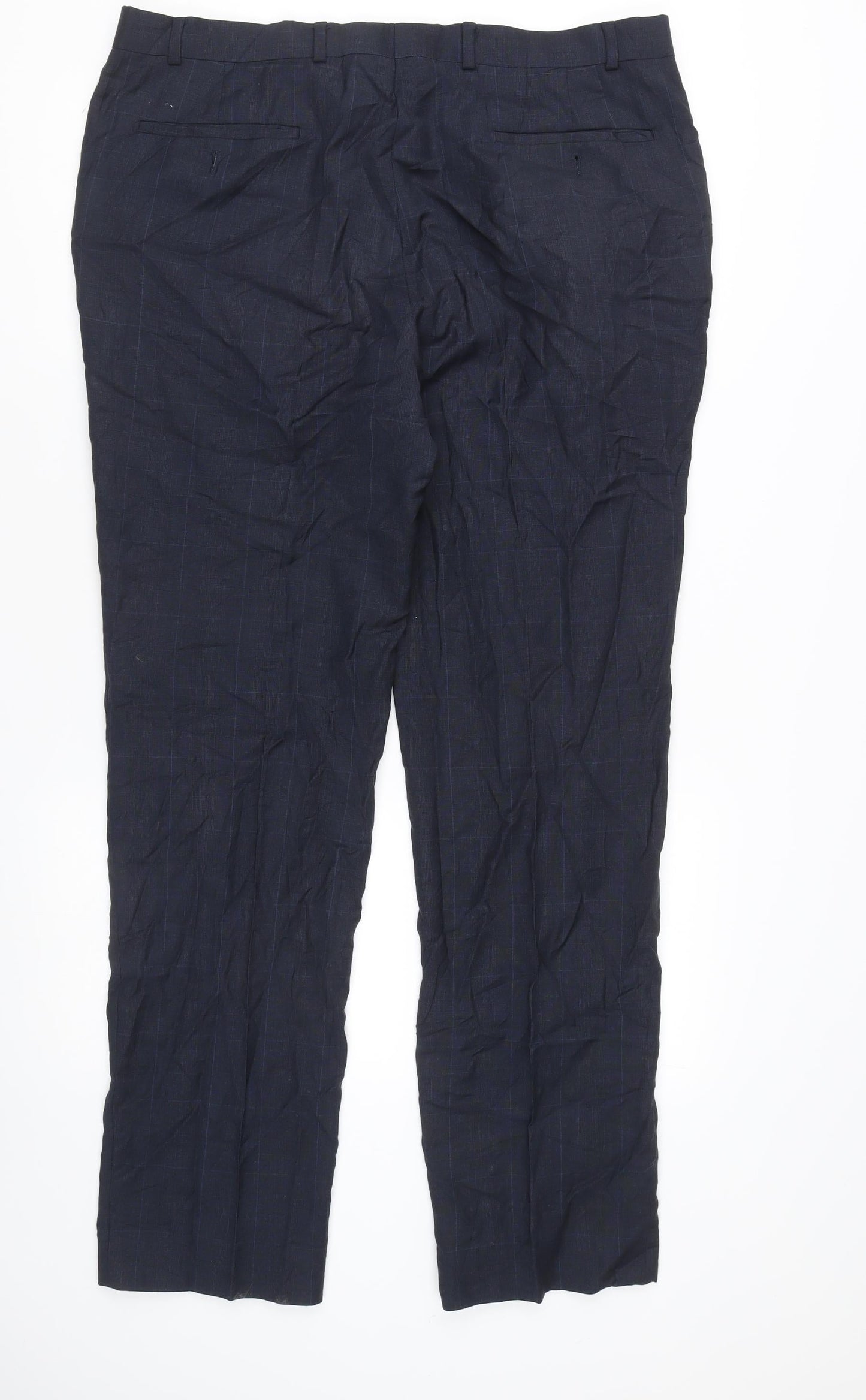 Marks and Spencer Men’s Blue Slim Fit Wool Check Suit Trousers 38W 33L