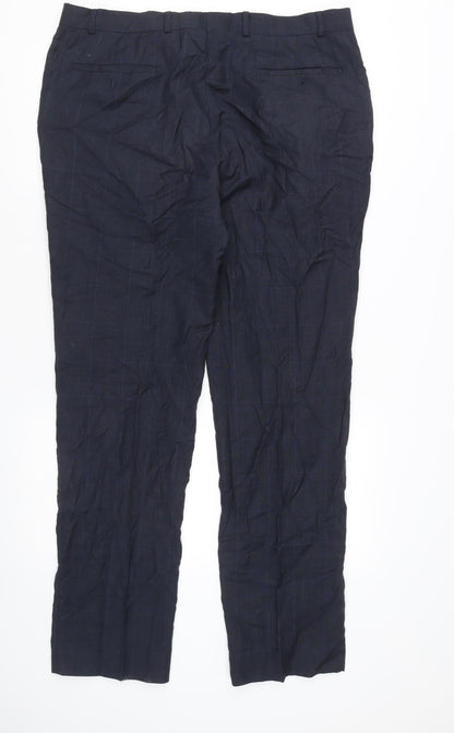 Marks and Spencer Men’s Blue Slim Fit Wool Check Suit Trousers 38W 33L