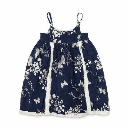 Garammas Girls Blue Butterfly Lace Trim A-Line Cotton Dress 8 Years