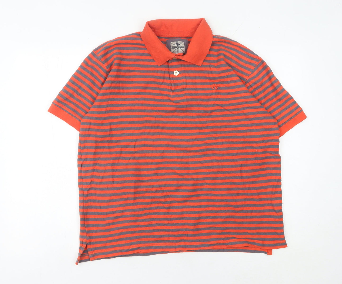 Samuel Windsor Men’s Orange Striped Polo Shirt L Cotton Casual