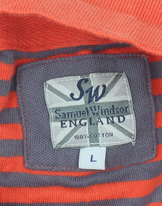 Samuel Windsor Men’s Orange Striped Polo Shirt L Cotton Casual