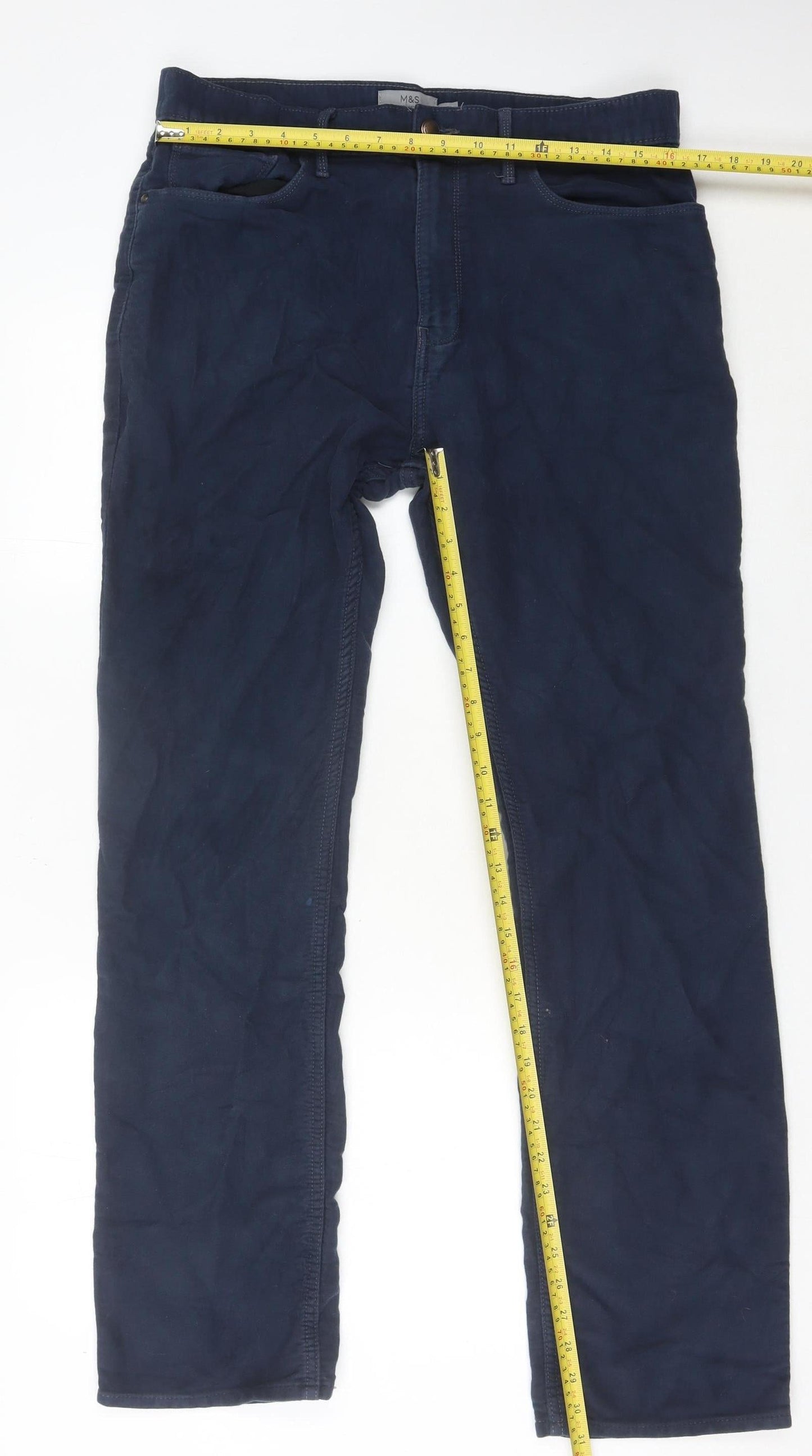Marks and Spencer Men's Blue 34L Chino Trousers Cotton Casual