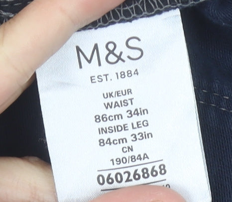 Marks and Spencer Men's Blue 34L Chino Trousers Cotton Casual