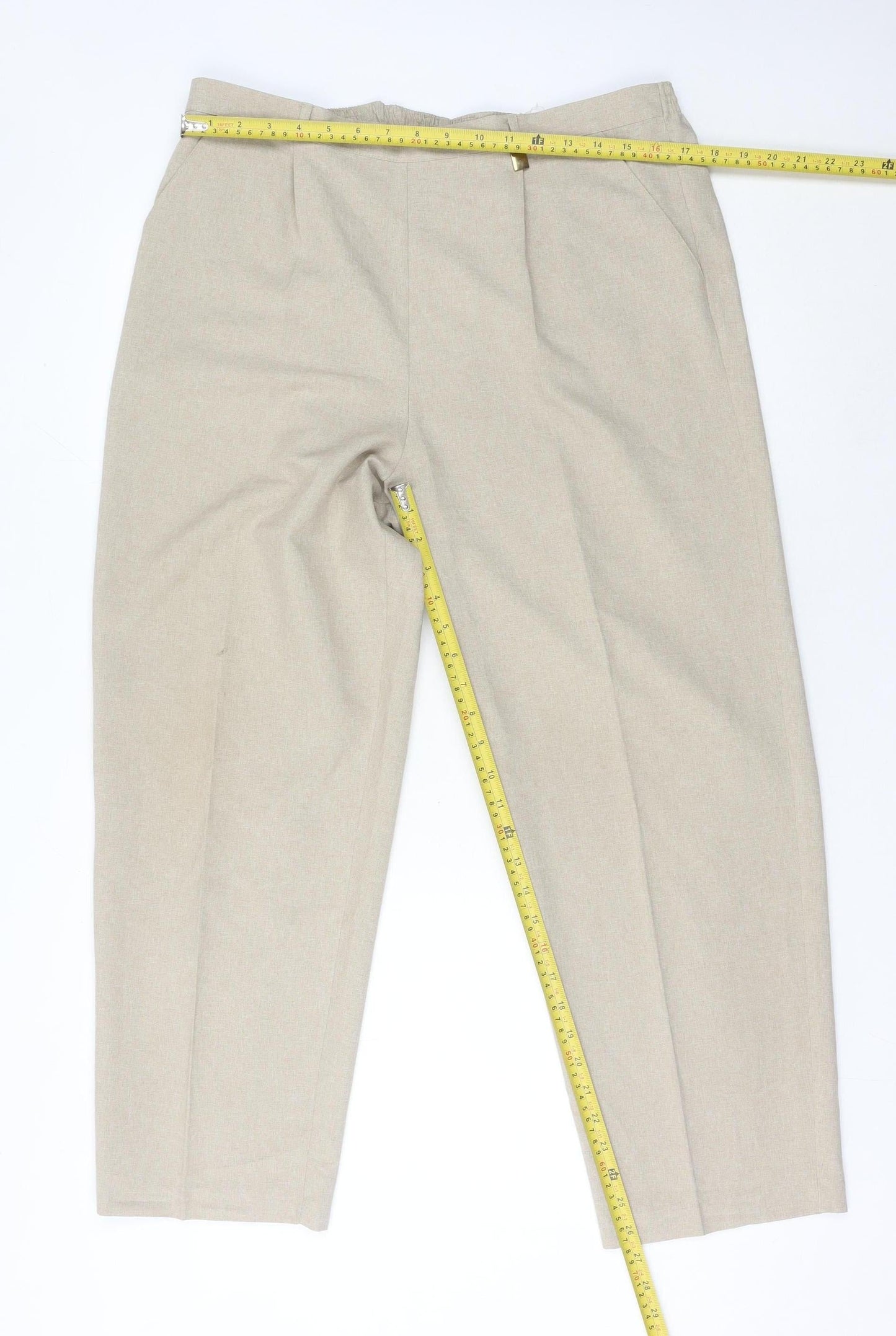 Classics Women’s Beige Linen Blend Straight Trousers Size 18