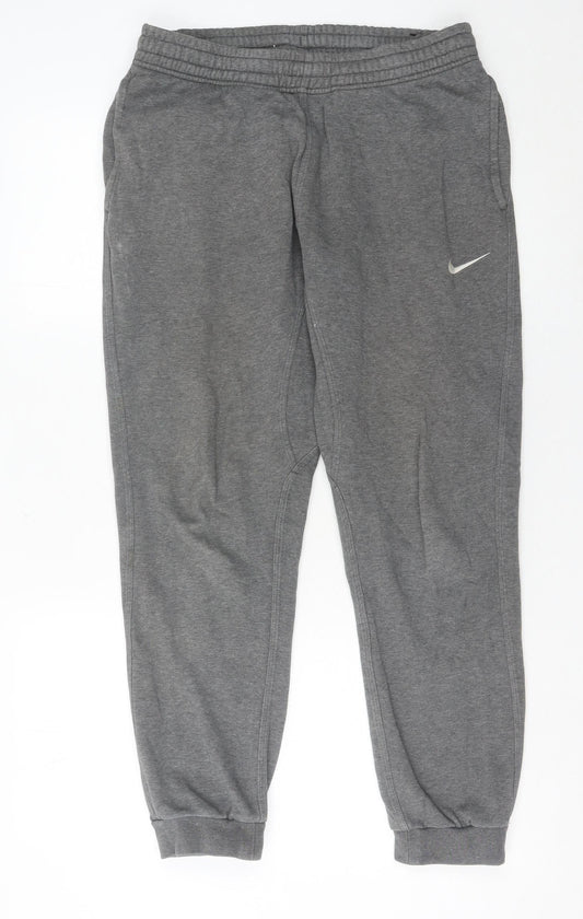 Nike Men's Grey M Jogger Trousers Cotton Blend Elastic Waist