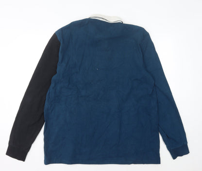 Next Men’s Blue Colourblock Rugby Polo Shirt 2XL Long Sleeve