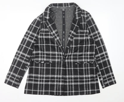 Primark Women's Black Check Blazer UK 14 Regular Fit Single-Breasted