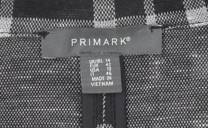 Primark Women's Black Check Blazer UK 14 Regular Fit Single-Breasted