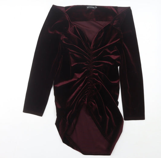 PrettyLittleThing Women's Purple Velvet Ruched Bodycon Mini Dress Size 14