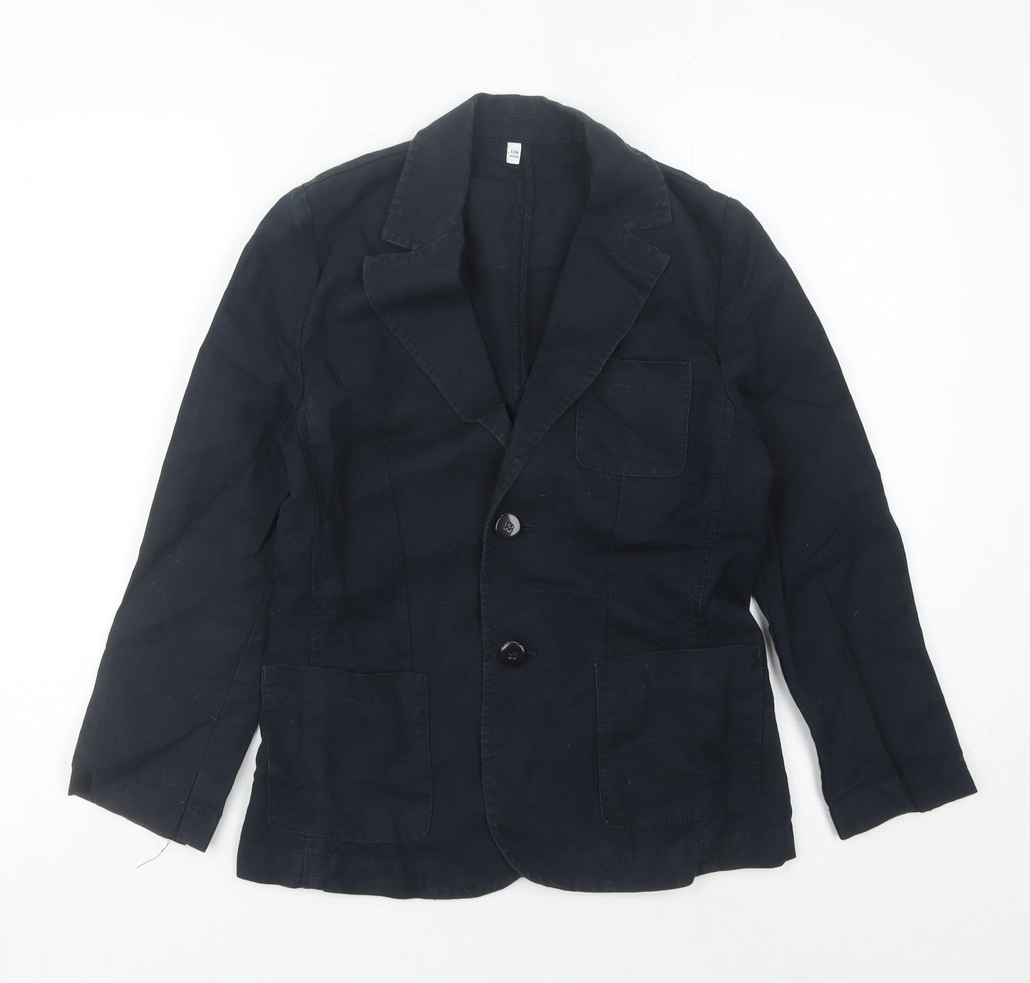 Armani Junior Boys Black 12 Years Regular Fit Cotton Linen Suit Jacket