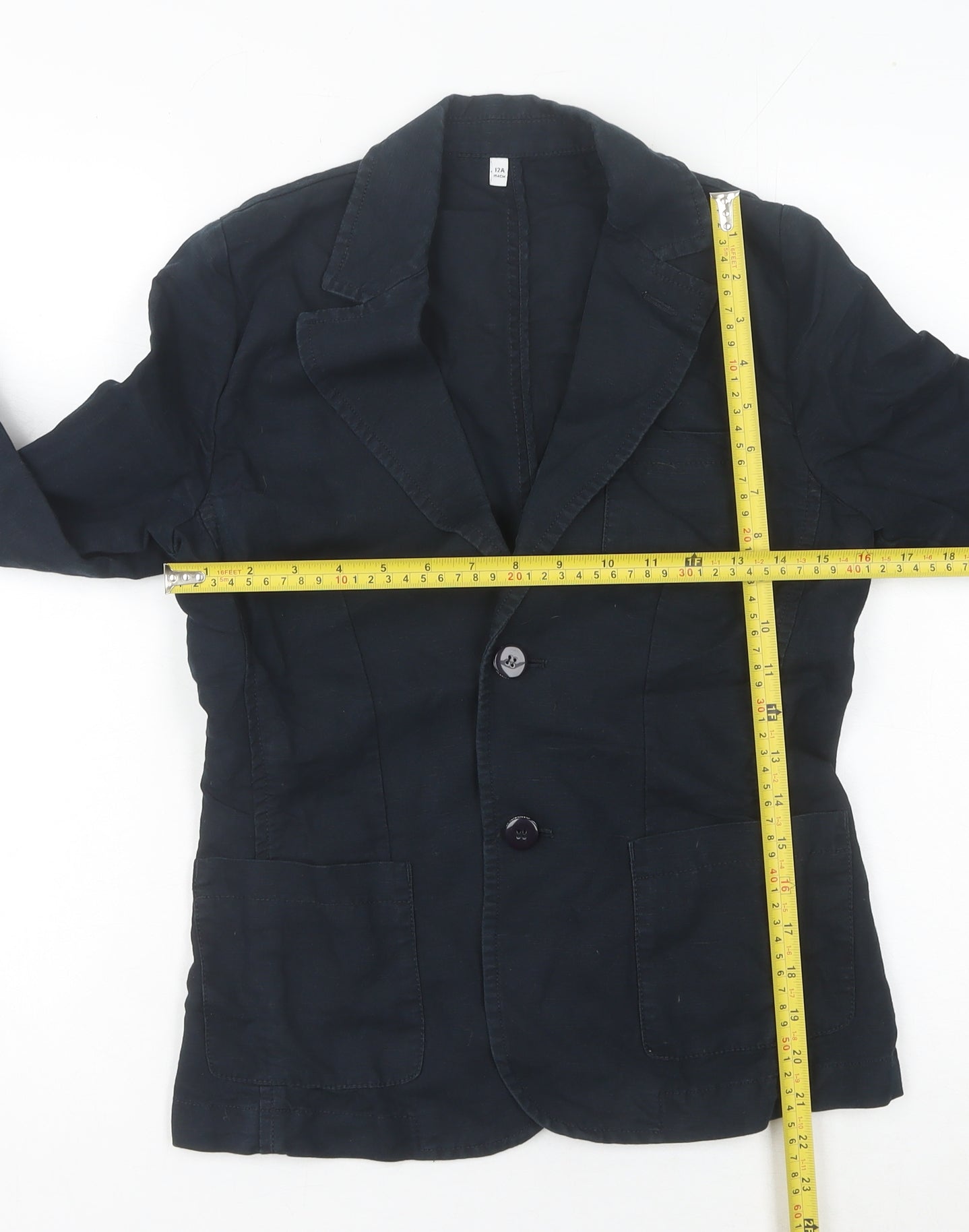 Armani Junior Boys Black 12 Years Regular Fit Cotton Linen Suit Jacket