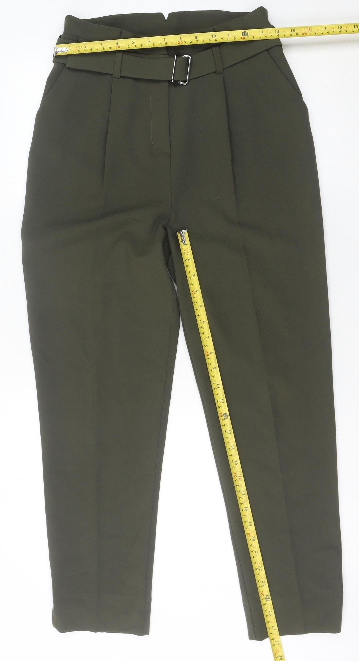Monsoon Women’s Green Size 10 High Rise Tapered Trousers Belted