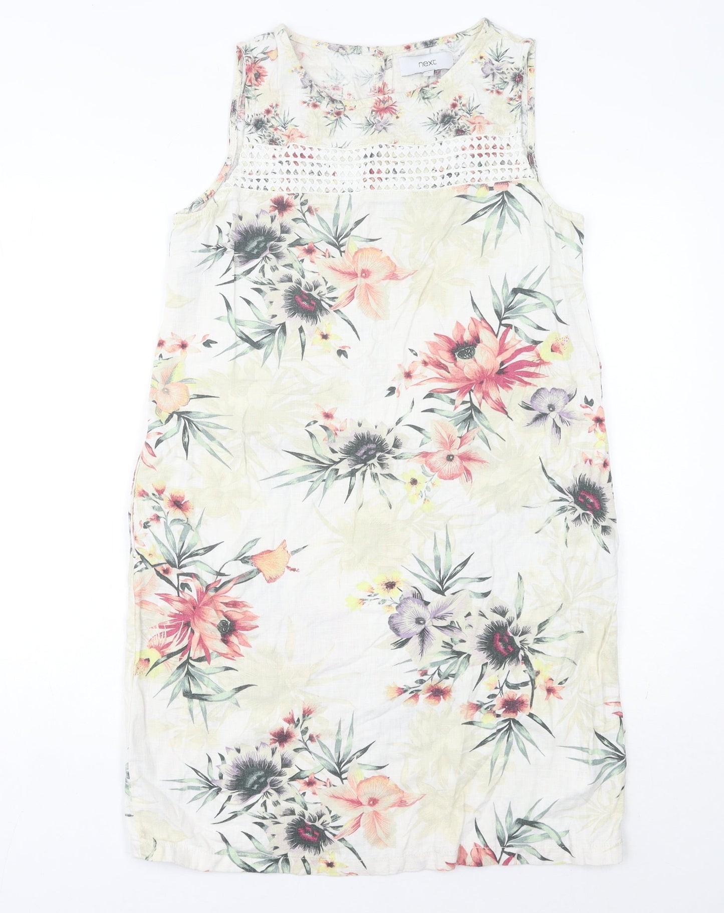 Next Women’s Multicoloured Floral Shift Dress Size 8 Linen Blend