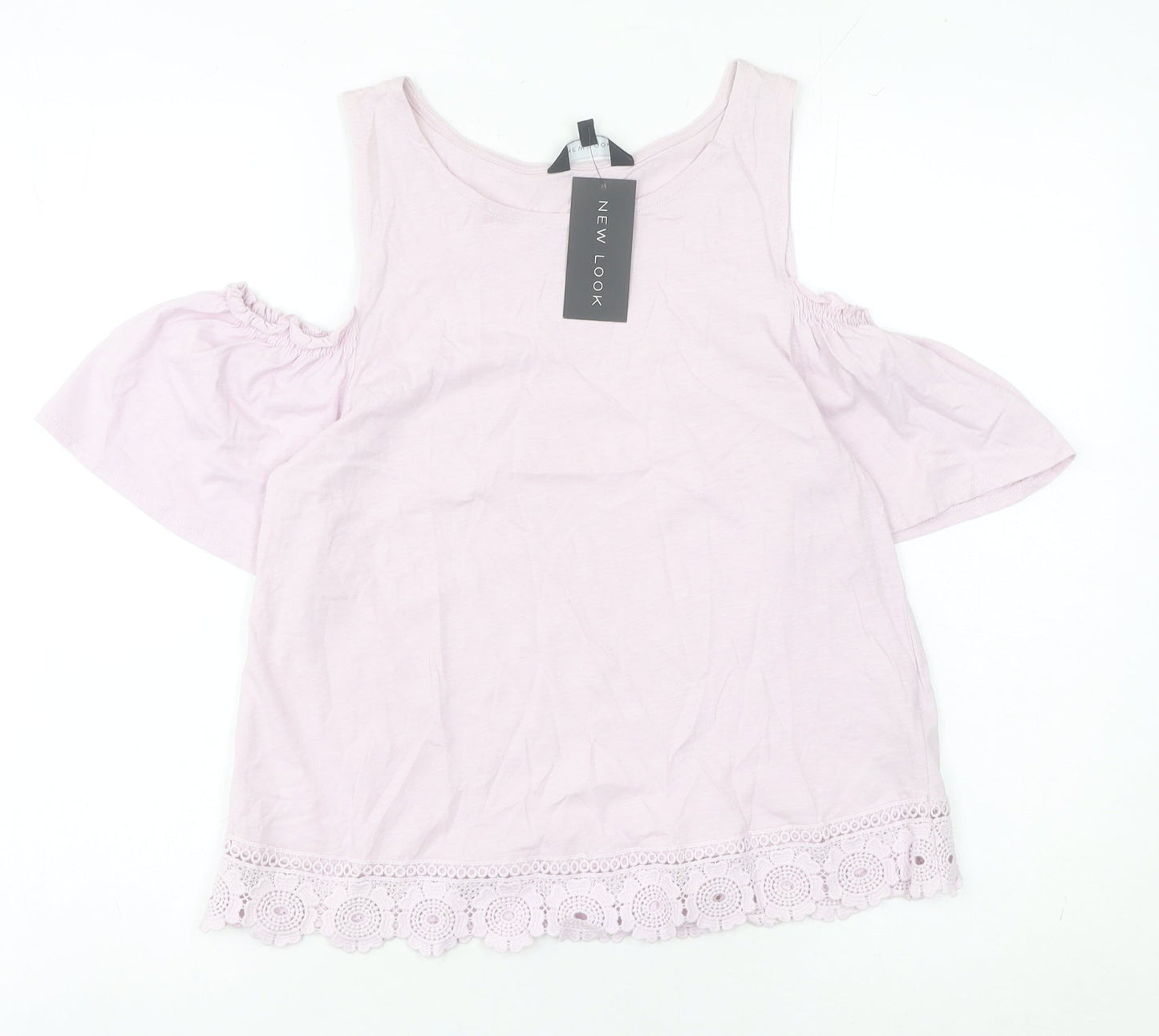 New Look Women Pink Size 12 Cotton Cold Shoulder Crochet Blouse