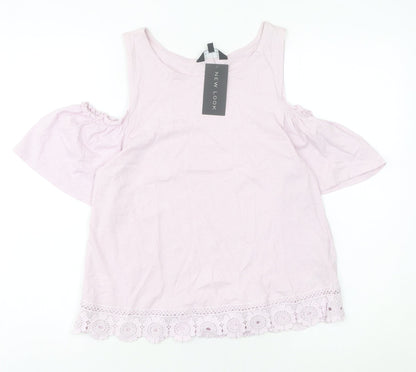 New Look Women Pink Size 12 Cotton Cold Shoulder Crochet Blouse