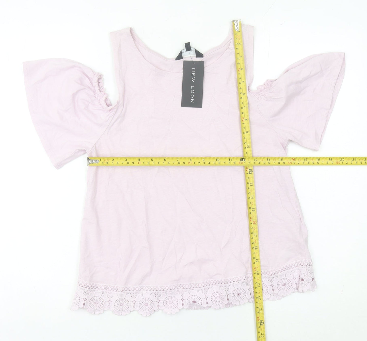 New Look Women Pink Size 12 Cotton Cold Shoulder Crochet Blouse