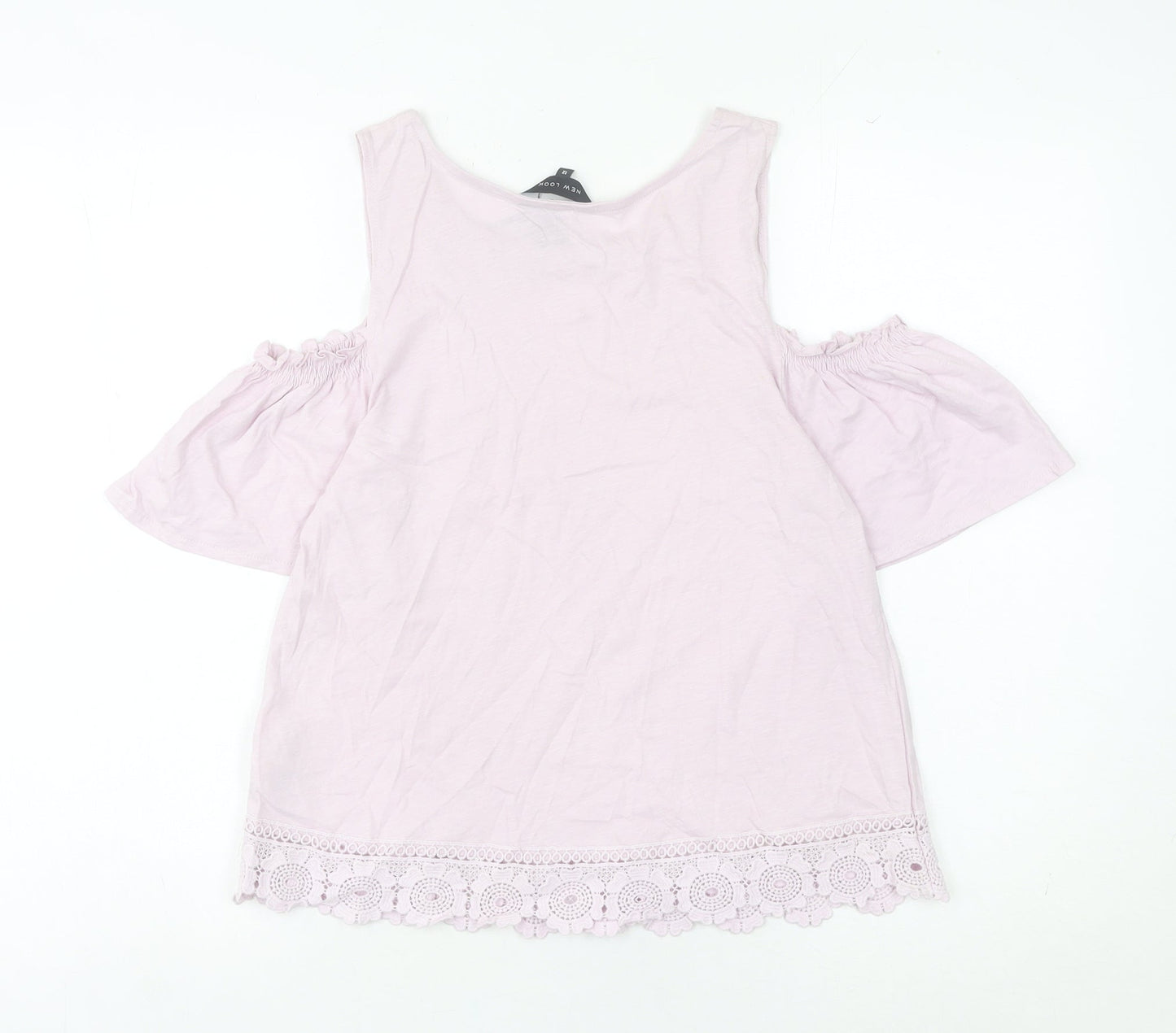 New Look Women Pink Size 12 Cotton Cold Shoulder Crochet Blouse