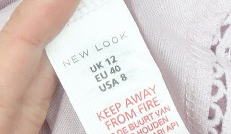 New Look Women Pink Size 12 Cotton Cold Shoulder Crochet Blouse