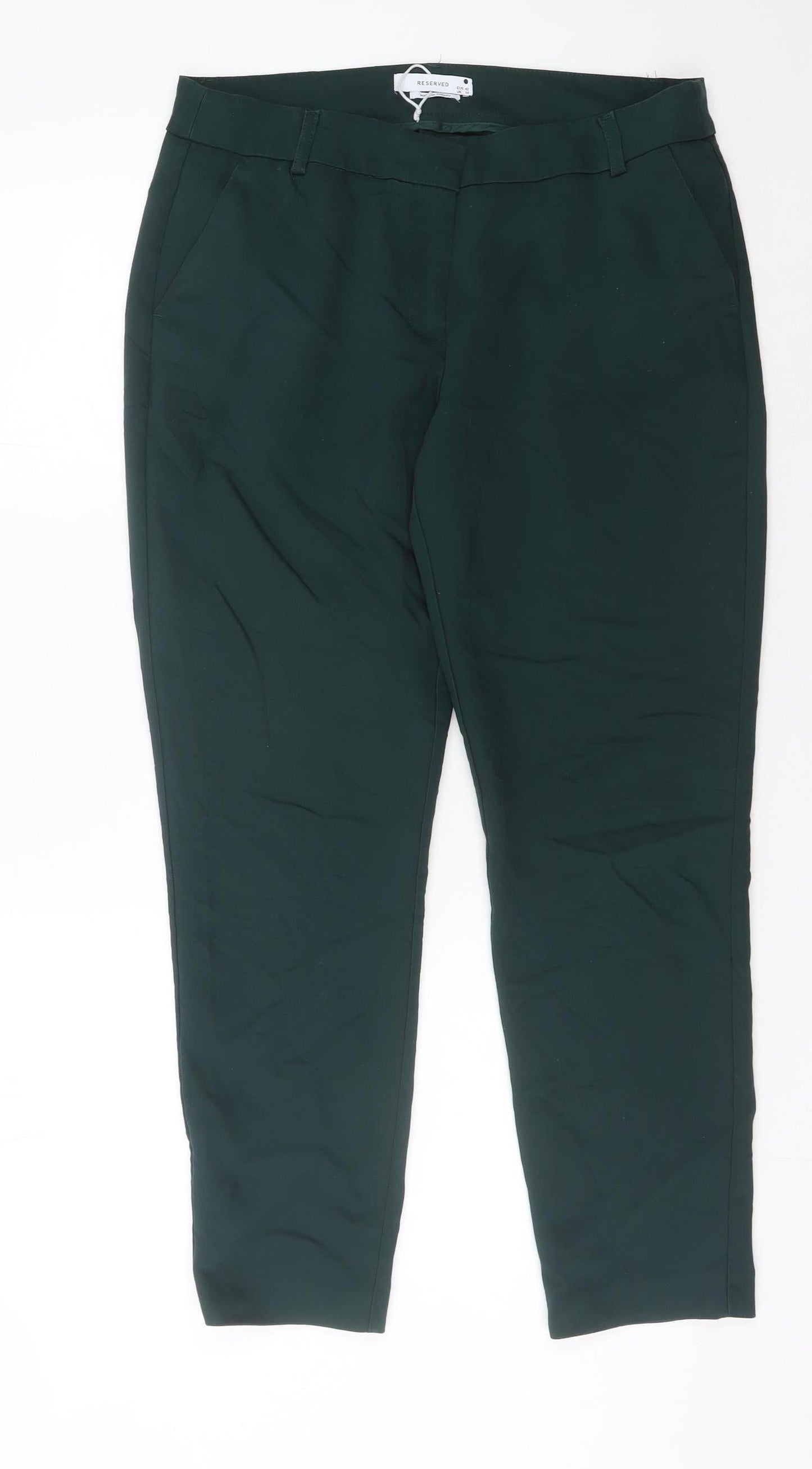 Reserved Women’s Green Slim Fit Straight Leg Trousers Size 14