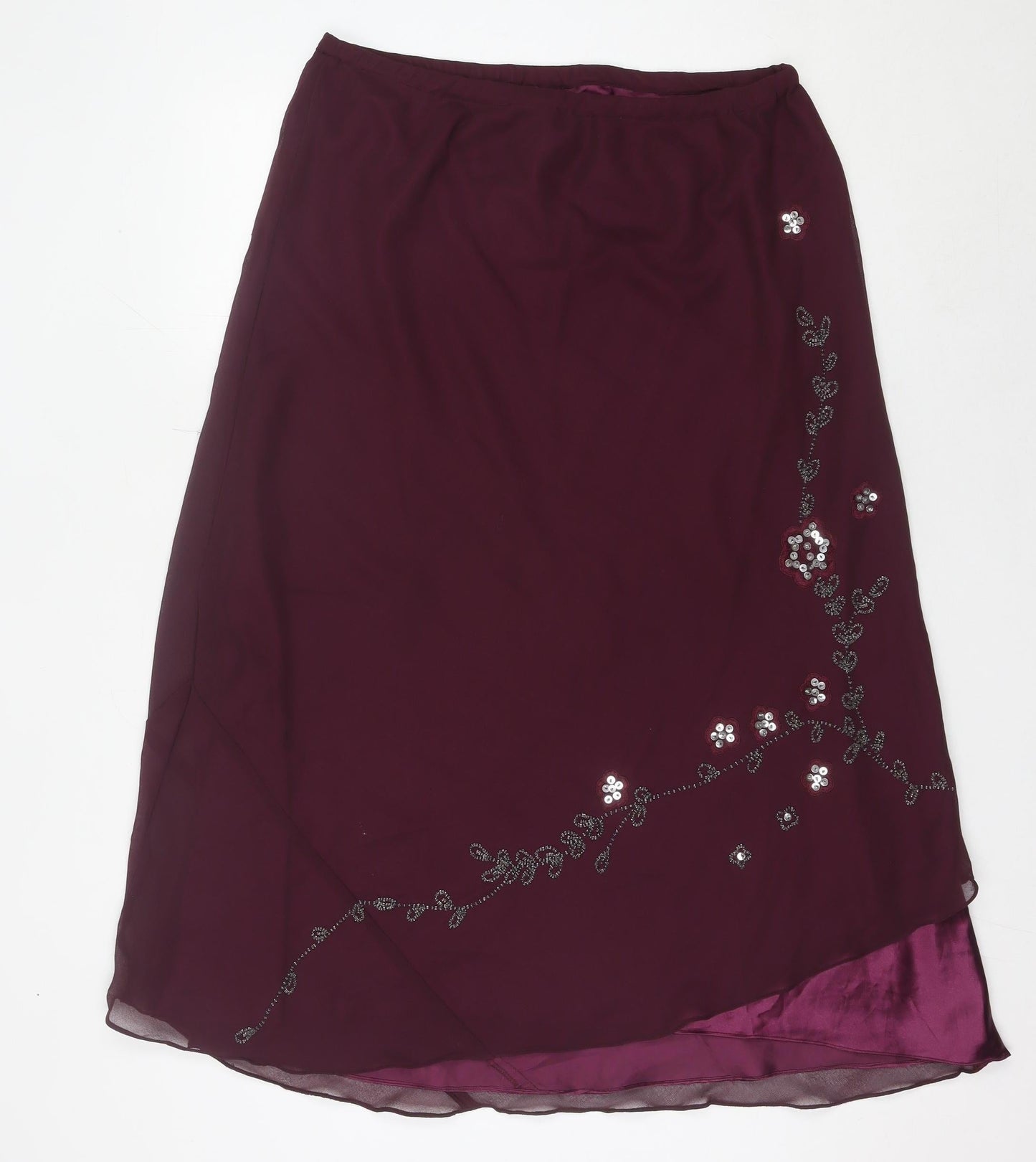Classics Women’s Purple A-Line Midi Skirt Size 18 Beaded Floral Lined