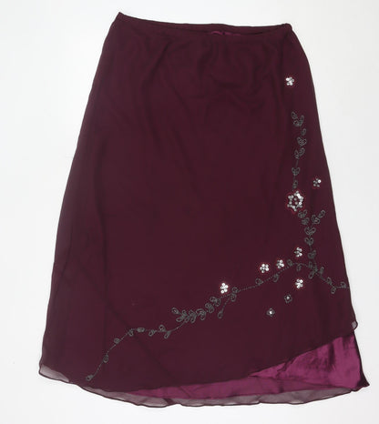 Classics Women’s Purple A-Line Midi Skirt Size 18 Beaded Floral Lined