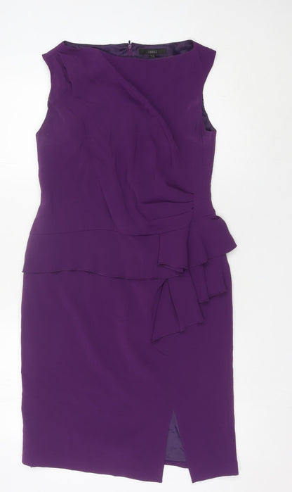 Coast Women’s Purple Knee Length Sheath Dress Size 12 Formal Bow Ruffle