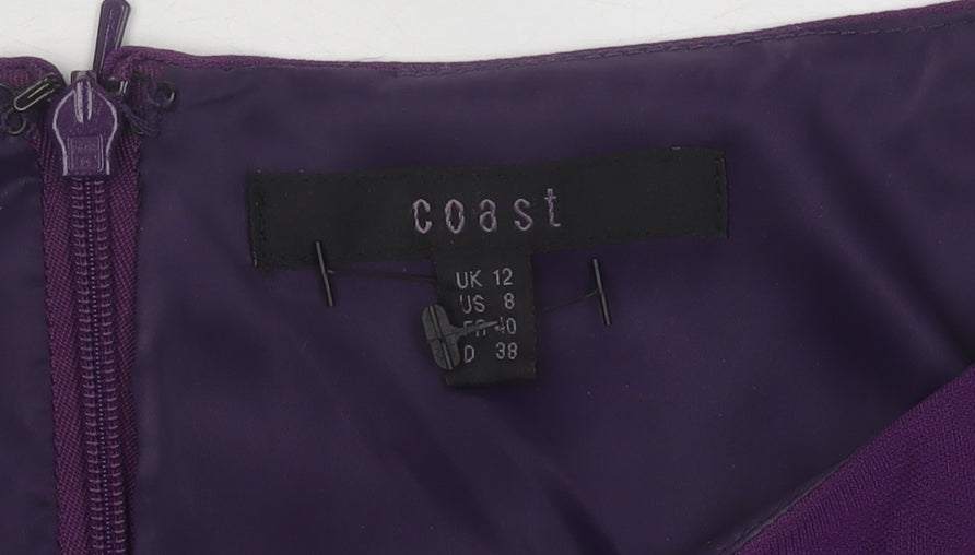 Coast Women’s Purple Knee Length Sheath Dress Size 12 Formal Bow Ruffle