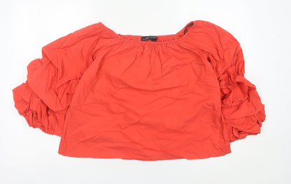 Zara Woman Red Puff Sleeve Square Neck Blouse Women’s S