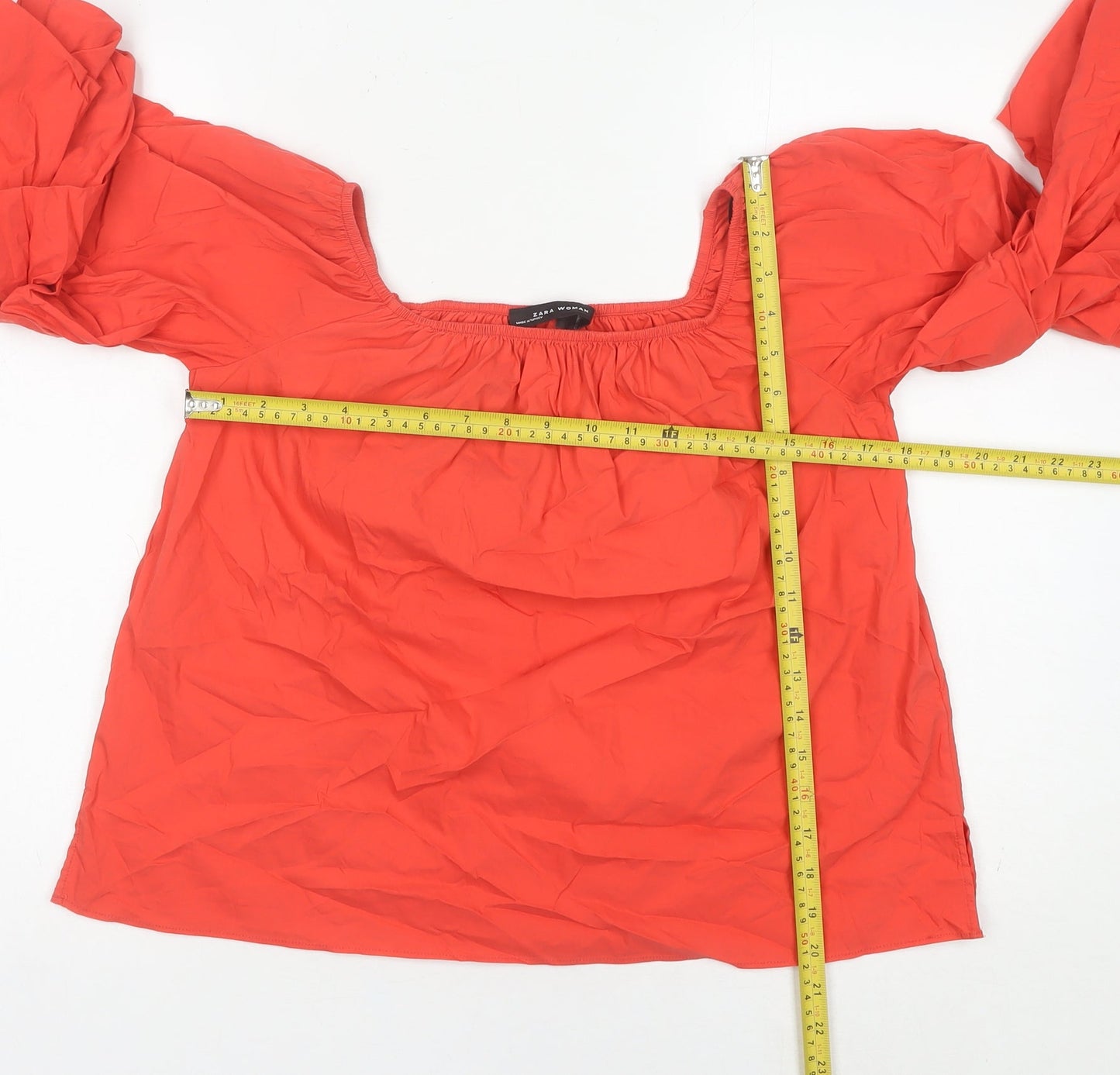 Zara Woman Red Puff Sleeve Square Neck Blouse Women’s S