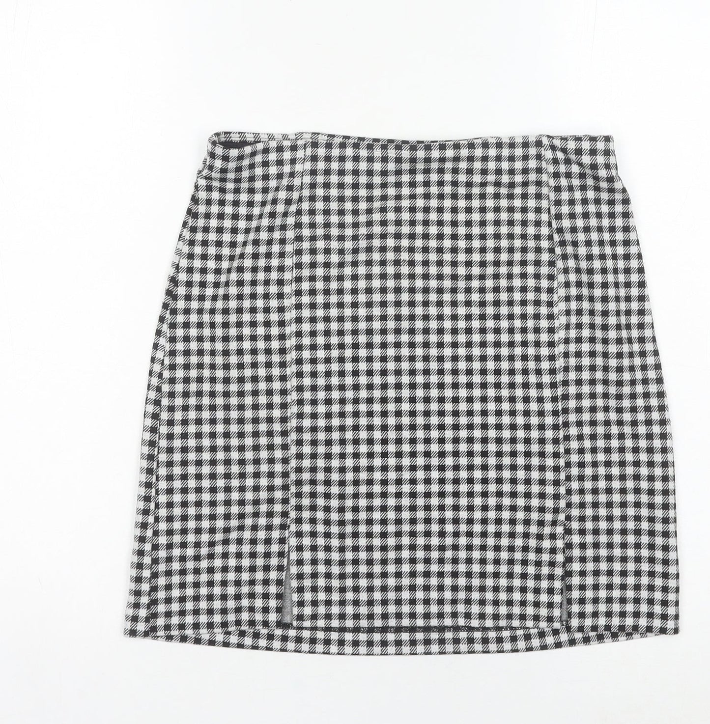 H&M Women Black Check Knee Length Straight Skirt Size S