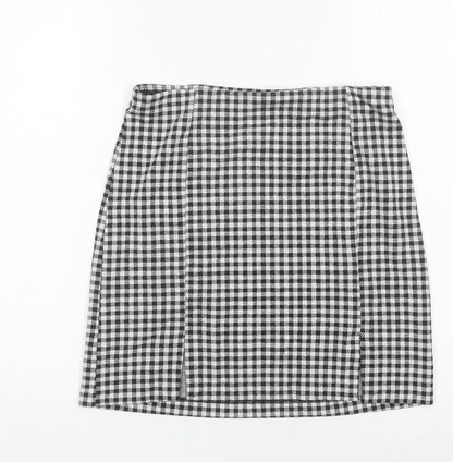 H&M Women Black Check Knee Length Straight Skirt Size S