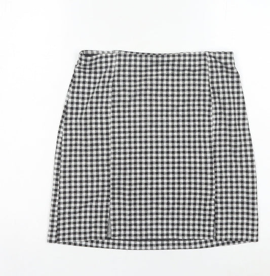 H&M Women Black Check Knee Length Straight Skirt Size S