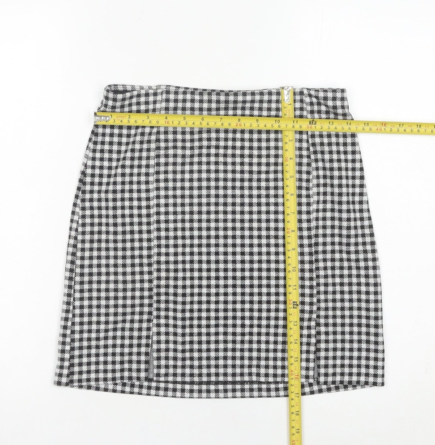 H&M Women Black Check Knee Length Straight Skirt Size S
