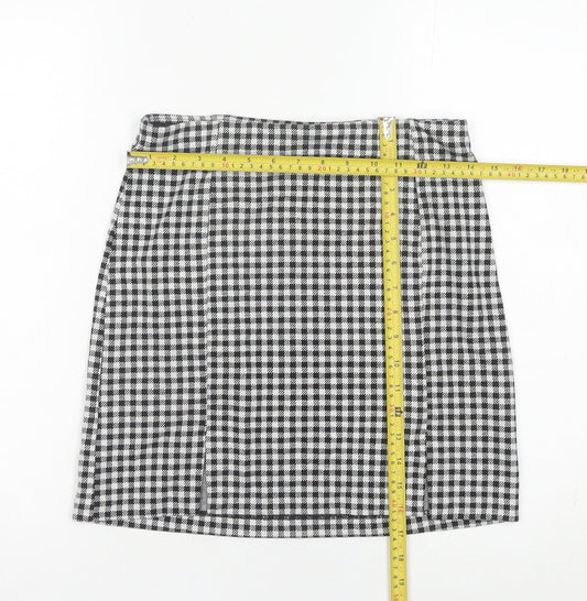 H&M Women Black Check Knee Length Straight Skirt Size S