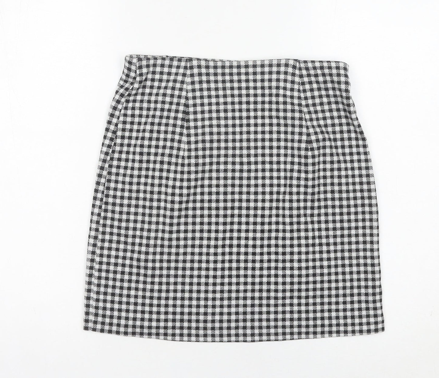 H&M Women Black Check Knee Length Straight Skirt Size S