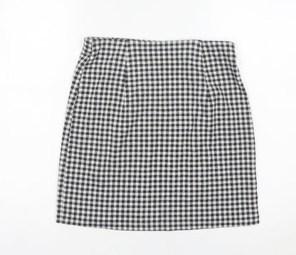 H&M Women Black Check Knee Length Straight Skirt Size S