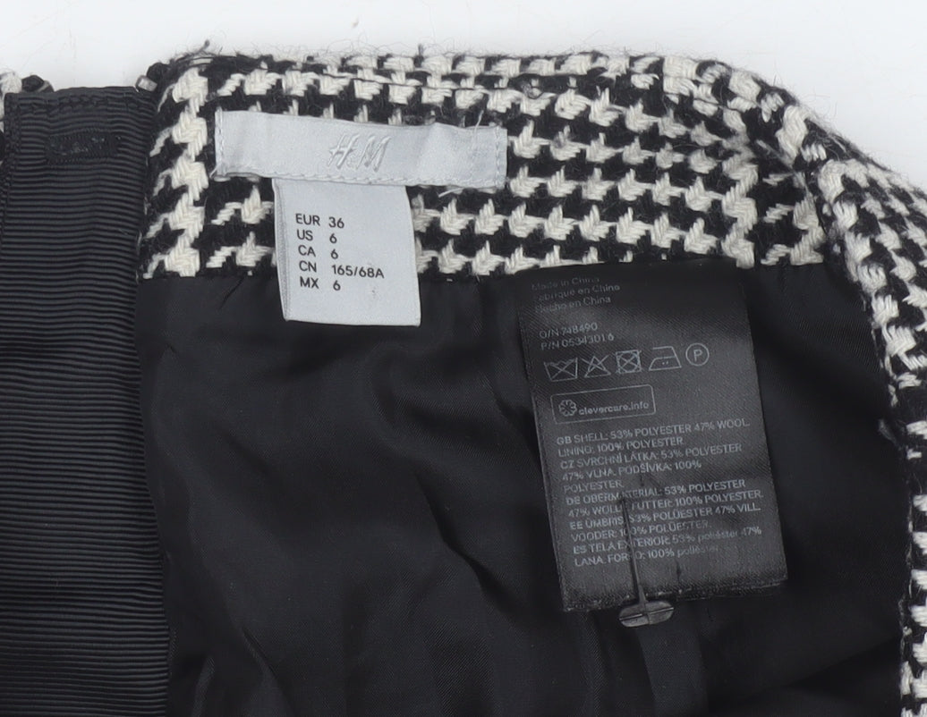 H&M Women’s Black Check Tweed Short Pencil Skirt Size 8 High Rise